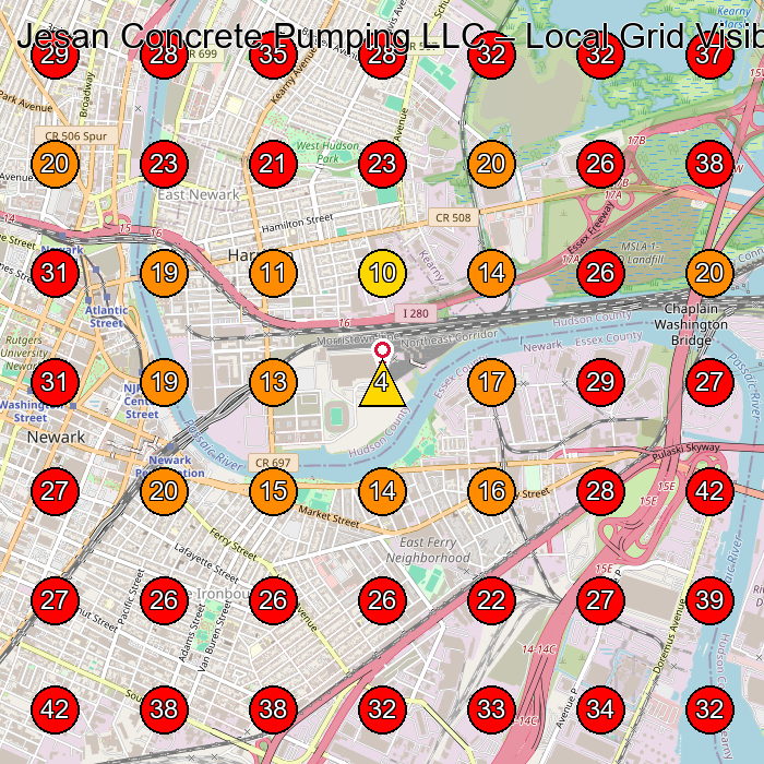 Jesan Concrete Pumping LLC GeoGrid visibility map for Masonry Contractor in Kearny